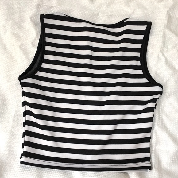 2 piece set - black and white striped crop top and midi skirt with mesh - small - Picture 4 of 16